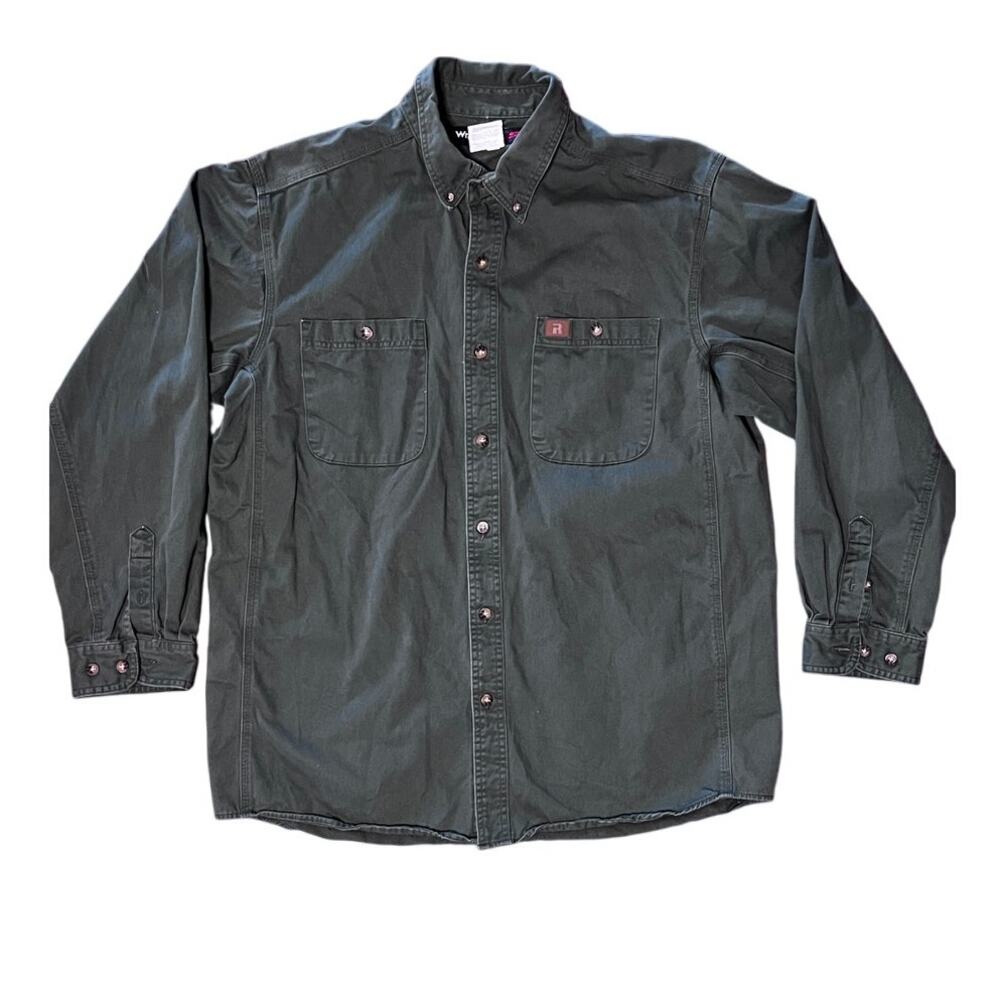 Wrangler Riggs Workwear Solid Twill Work Shirt Long Sleeve Green XL Men's